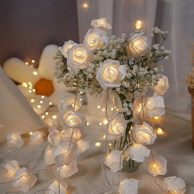 LED rose light string with 10 battery-powered lamps for indoor holiday decoration