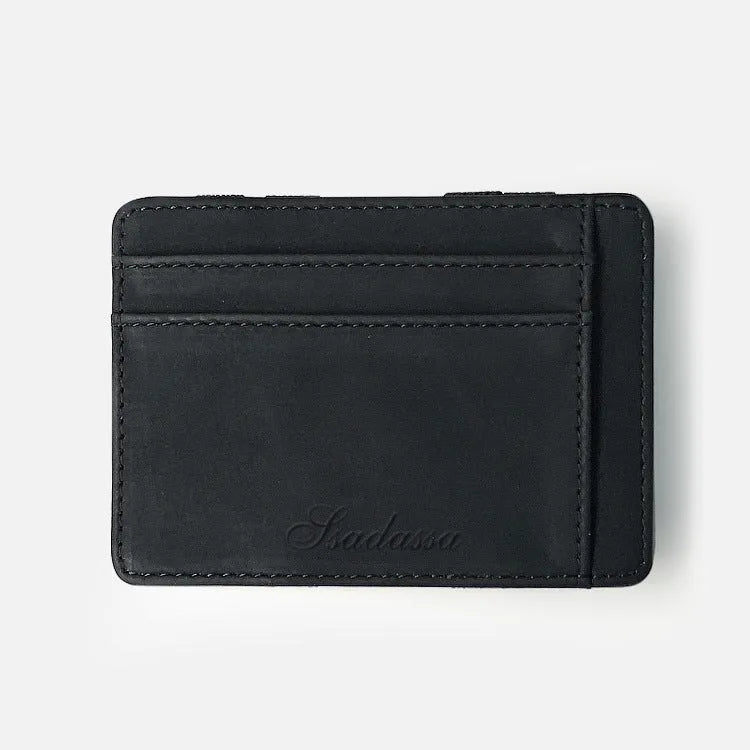 Matte leather Korean-style magic wallet with coin pocket in horizontal square design