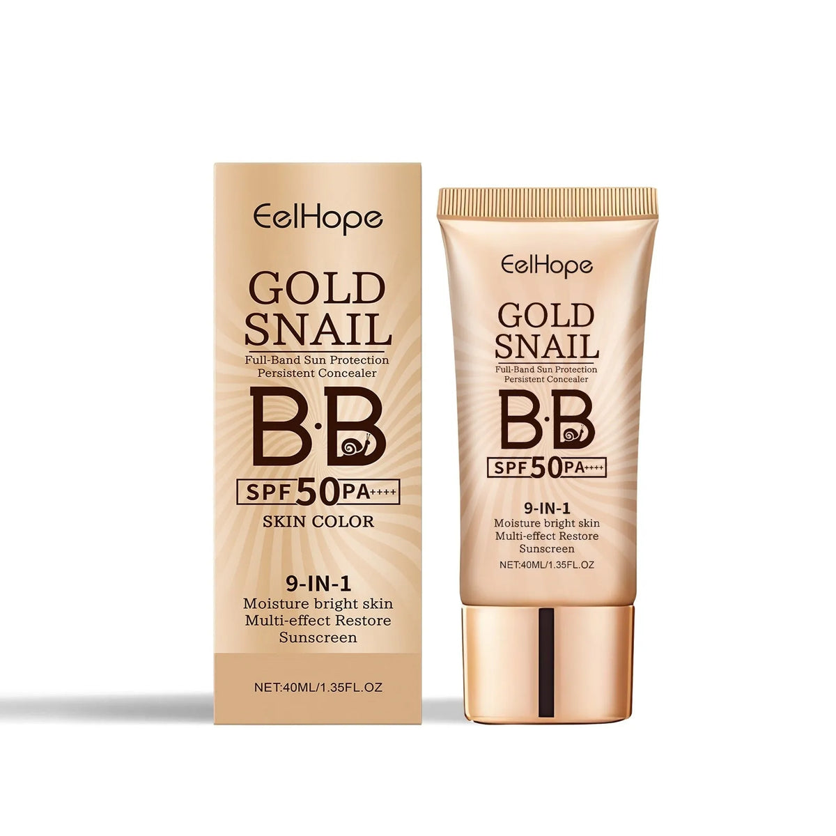 Golden Snail Sunscreen BB Cream 40ml tube, 11.3 x 5cm, in natural colour and skin colour options