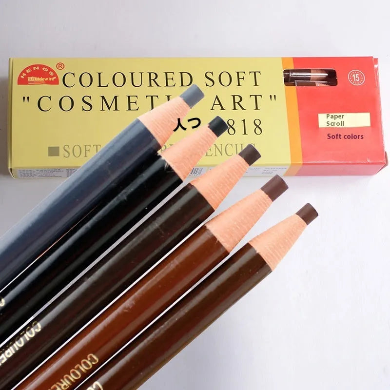 Brown microblading eyebrow pen 2.8G with soft coloured paper roll, crayon core, and protective cap