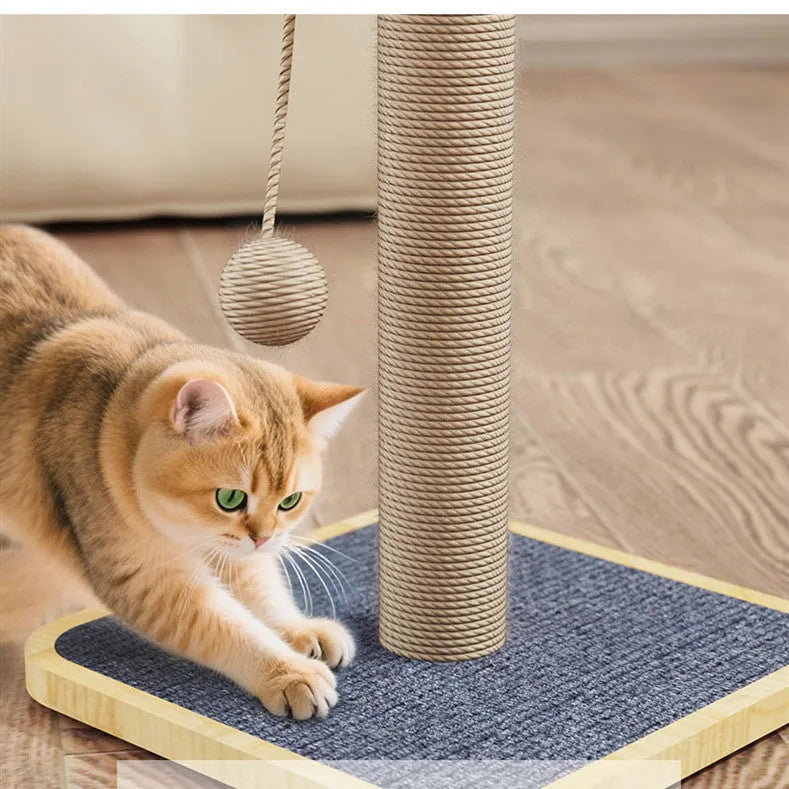 A simple-style cat climbing frame with a carpet leather cover and a windmill hanging ball.