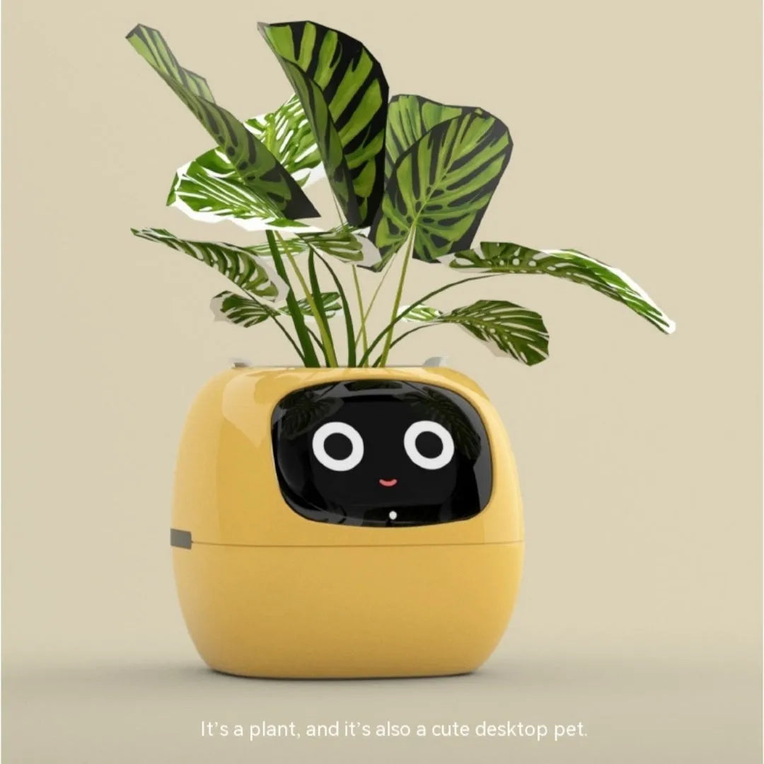 Smart planter with AI chips and 7 sensors, small size 114x100x96mm, green colour, multifunctional screen