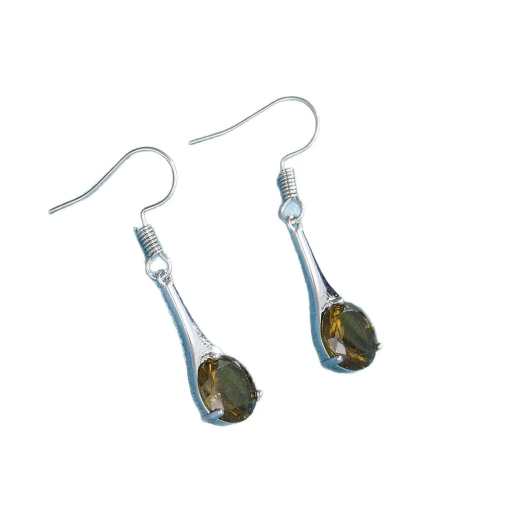 Olive green drop-shaped earrings with retro minimalist design and electroplated alloy construction