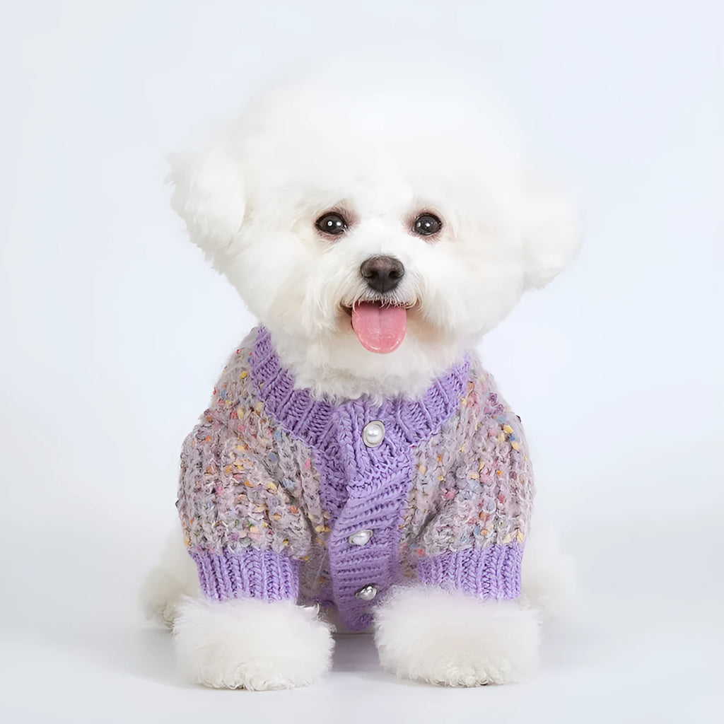 Purple dog cardigan sweater for larger breeds in XL and XXL sizes, casual polyester pet clothing