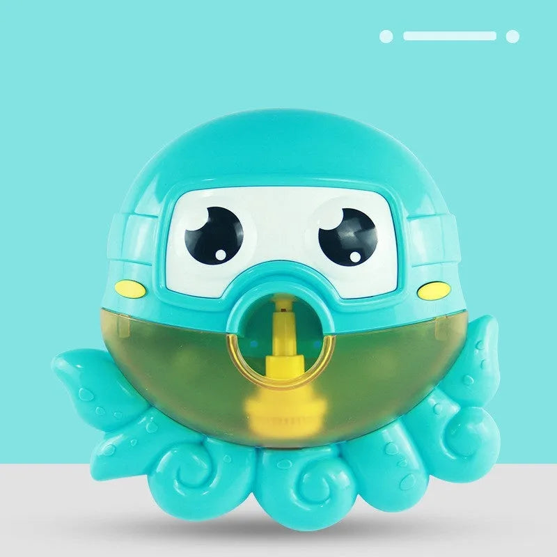 Baby bath toy bubble music machine in vinyl with dinosaur design mounted on tile wall producing bubbles
