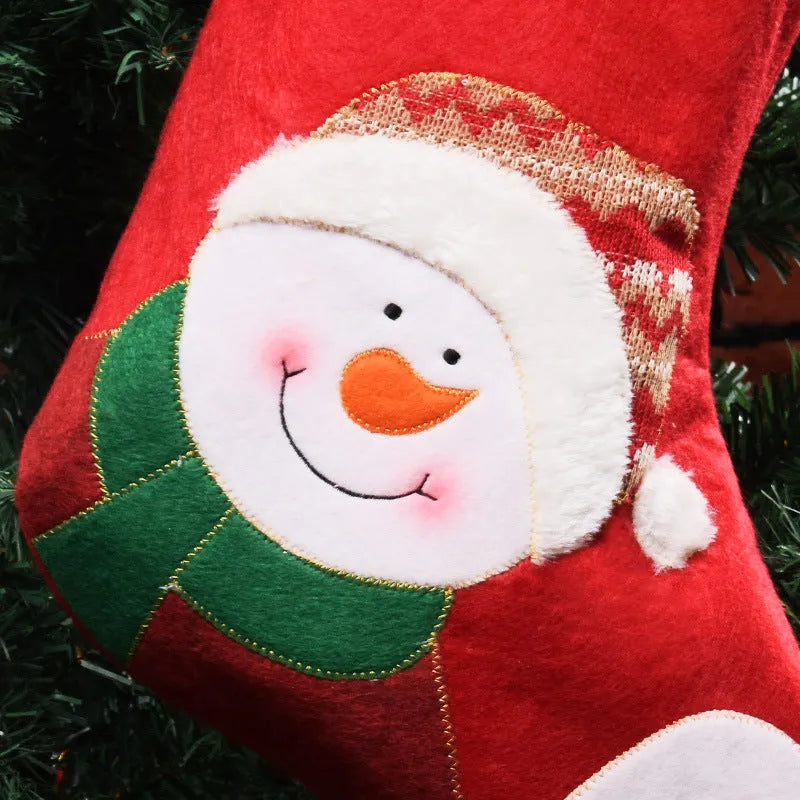 Christmas stocking ornaments with elk, elderly man and snowman designs in non-woven fabric
