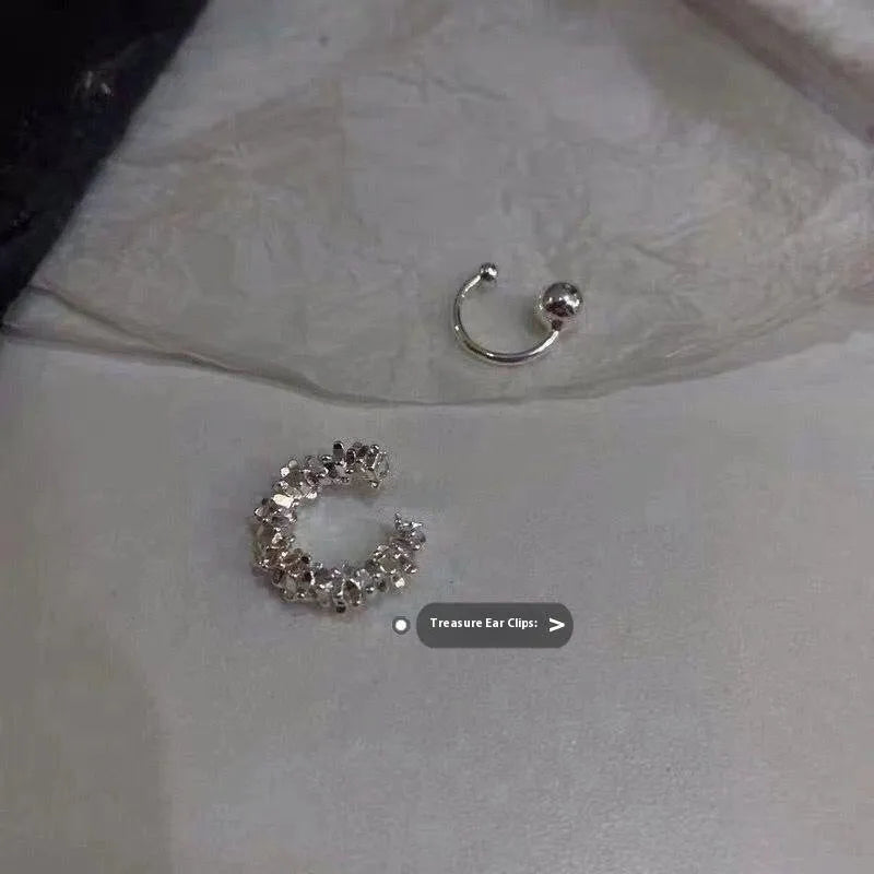 Silver geometric alloy earrings with irregular frosty style and clip-on fitting