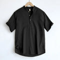 Men's solid colour short sleeve t-shirt in a cotton and linen blend, shown in optic linen.