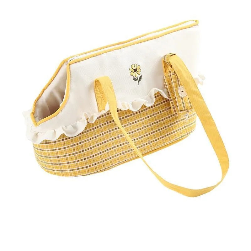 Shoulder cat bag with cartoon pattern and vertical stripes in plush material