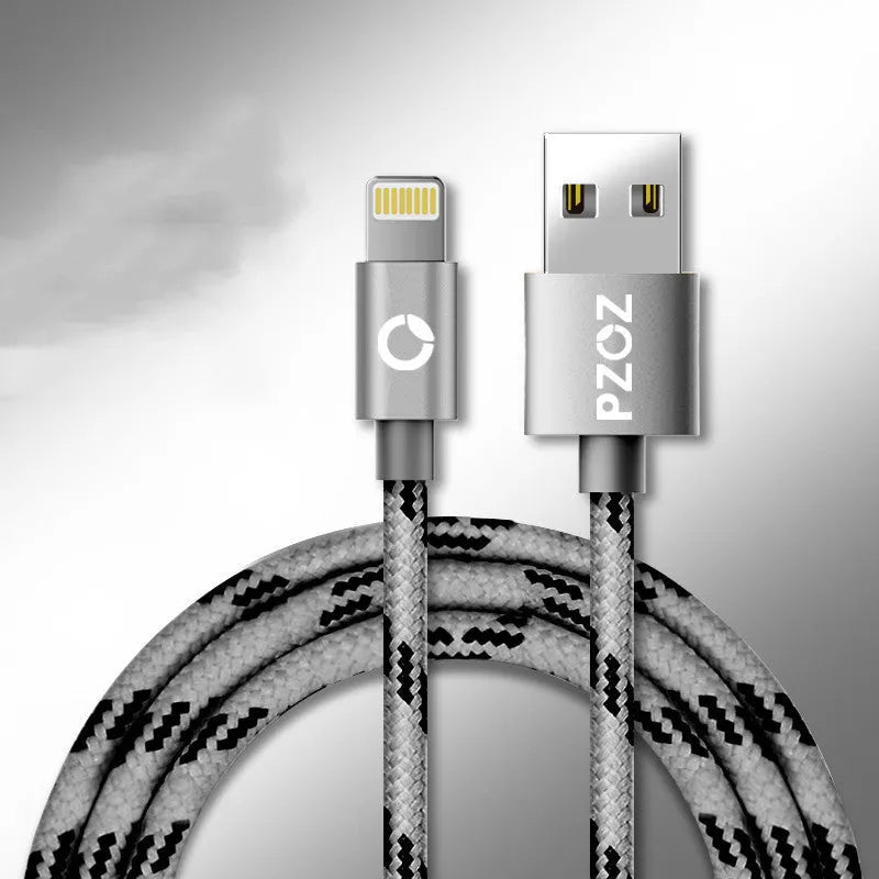 Apple MFI certified Lightning charging cable, 1 metre long, shown in grey and silver.