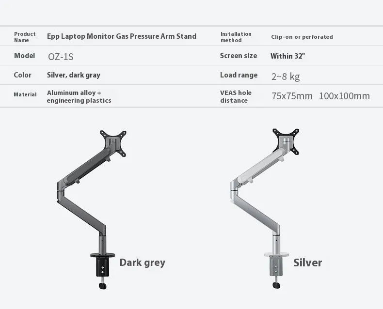 Aluminium air pressure hover bracket laptop stand in black or silver colour