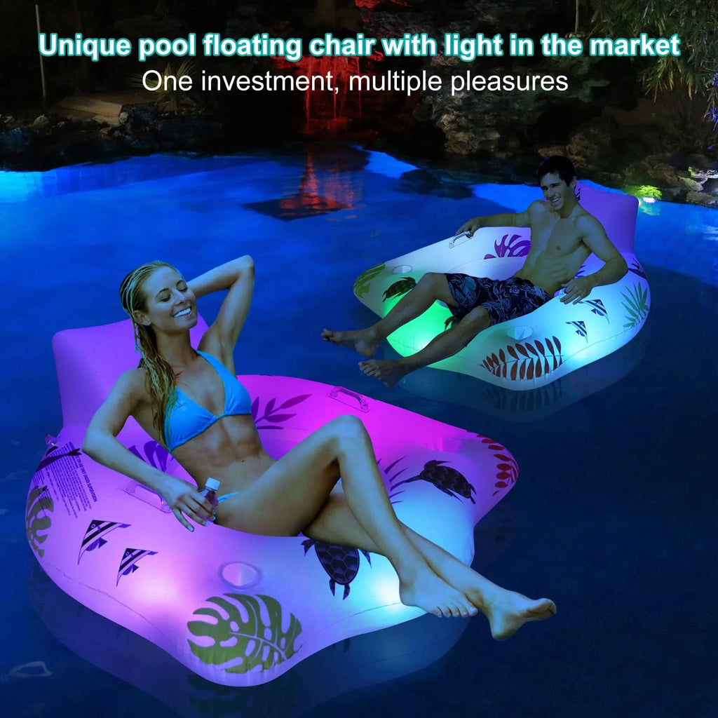 White luminous U-shaped inflatable float on water