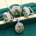 Anti-allergy zircon necklace earring ring set in olive green copper inlaid zircon with electroplated retro pattern