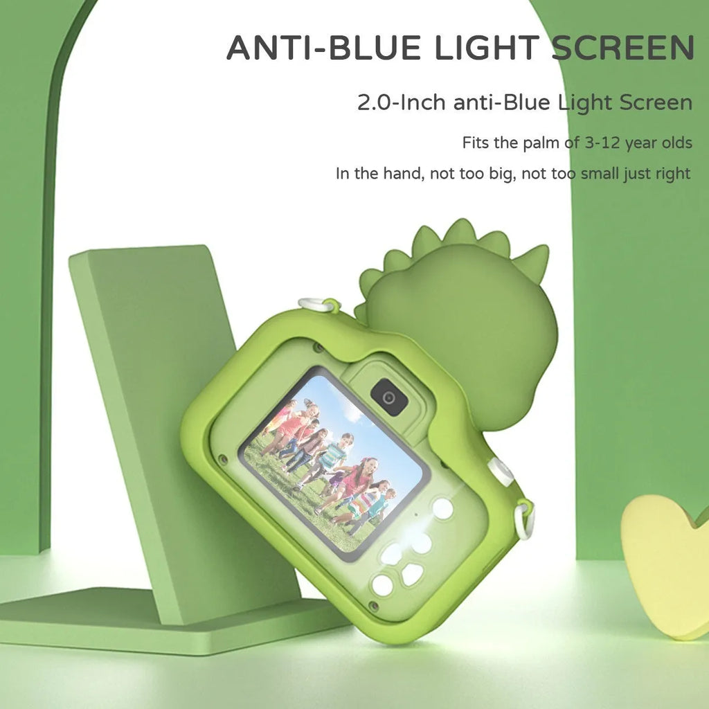 Children's mini cartoon camera digital toy with silicone body, 10.4x8.6x4.6cm, Big Head Dinosaur and Big Head Rabbit Blue options