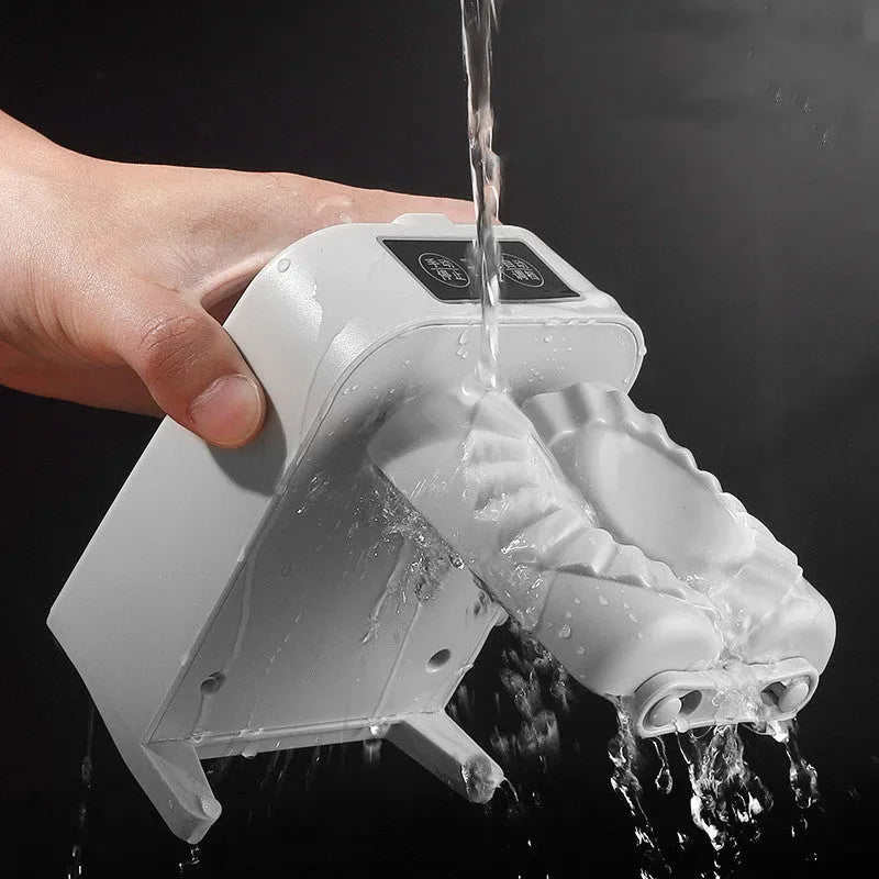 White electric automatic dumpling maker machine with USB charging cable and accessories