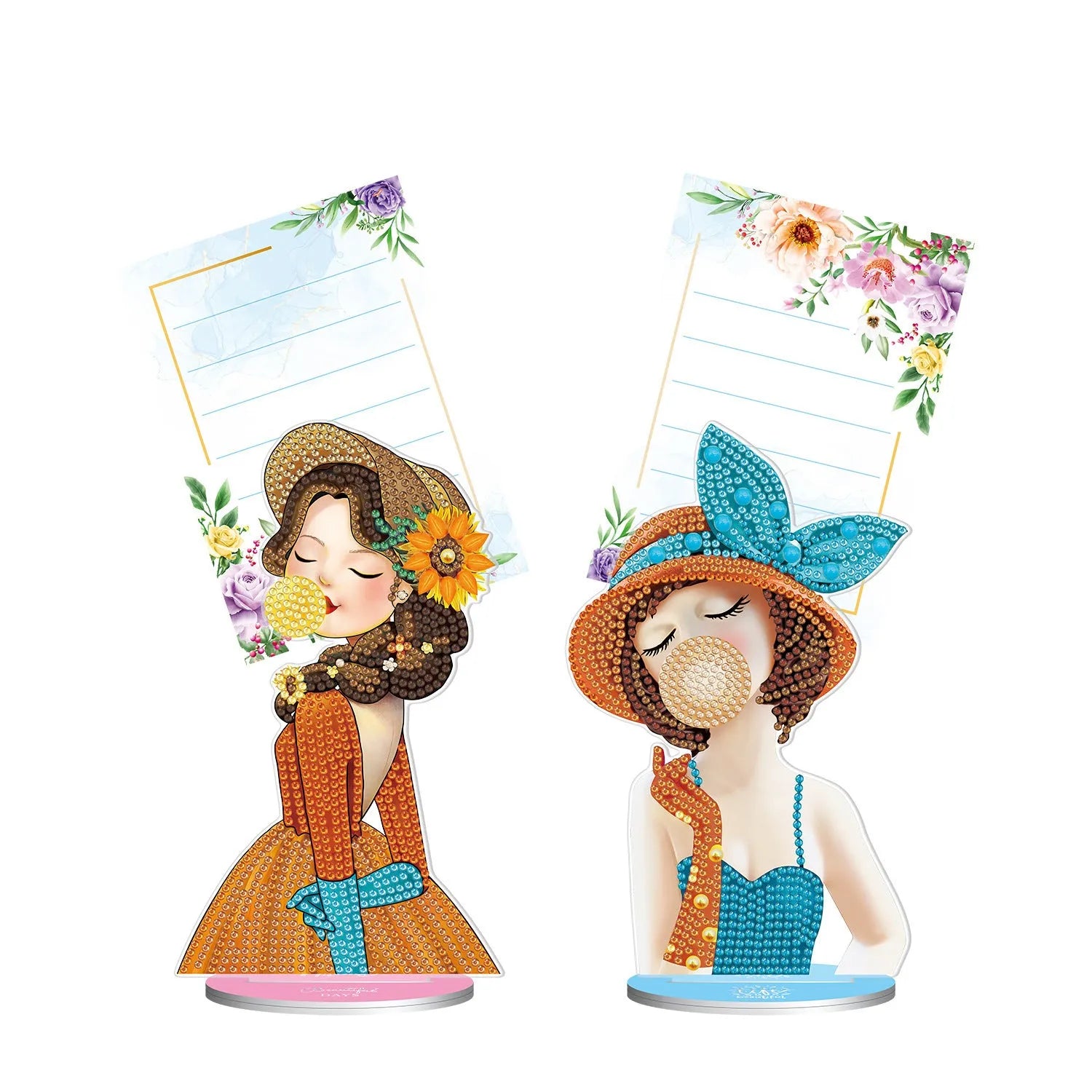 Handmade diamond painting decorative note clip on a tabletop.