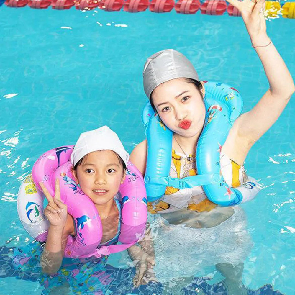 Happy Tour printed PVC swimming vest, double airbag design, pink or blue, sizes S M L for ages 2-6, 7-13, 14+