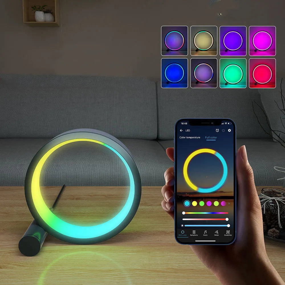 Aluminium alloy smart LED light with music sync mode and app control on a surface
