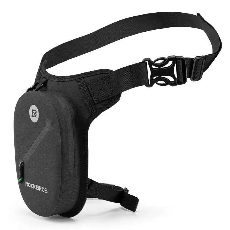 Black waterproof polyester TPU motorcycle leg bag with minimalist design