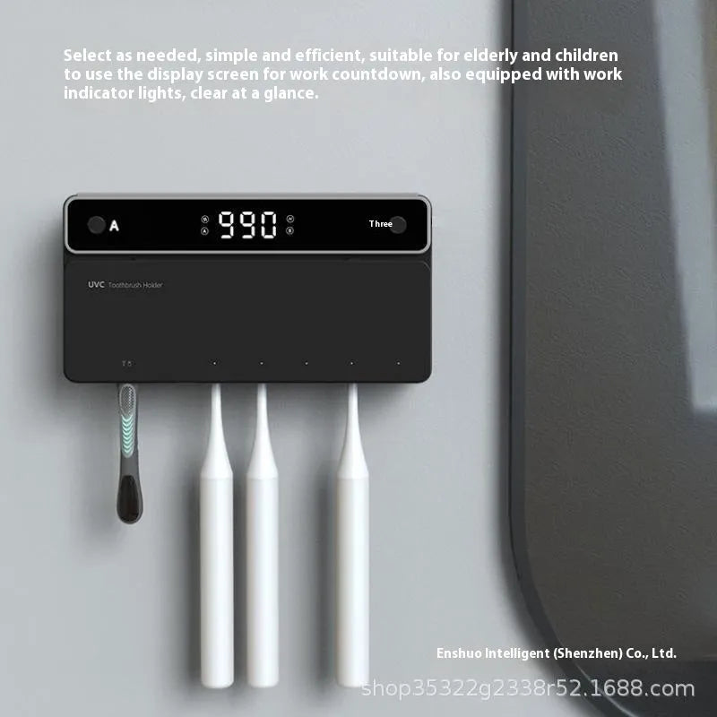 Wall-mounted UV toothbrush sterilizer with automatic drying function and black enclosure