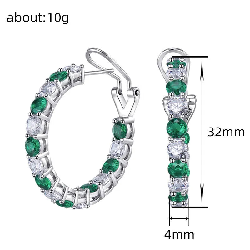 Women's colourful all-match geometric drop earrings with inlaid zircon in blue and green copper finish