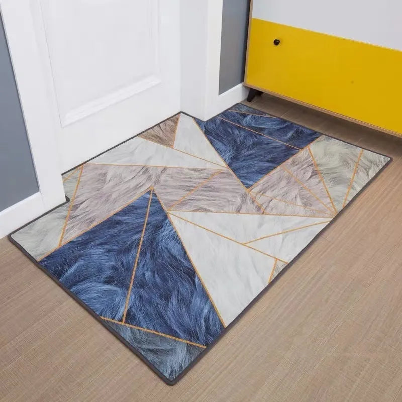 Custom polyester fibre entrance floor mat with geometric pattern in wave colour, non-slip backing, 500mm×800mm