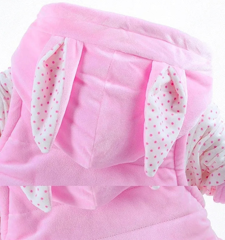 Girls' pink three-piece autumn clothing set with jacket, trousers, and vest made from flannel and cotton.