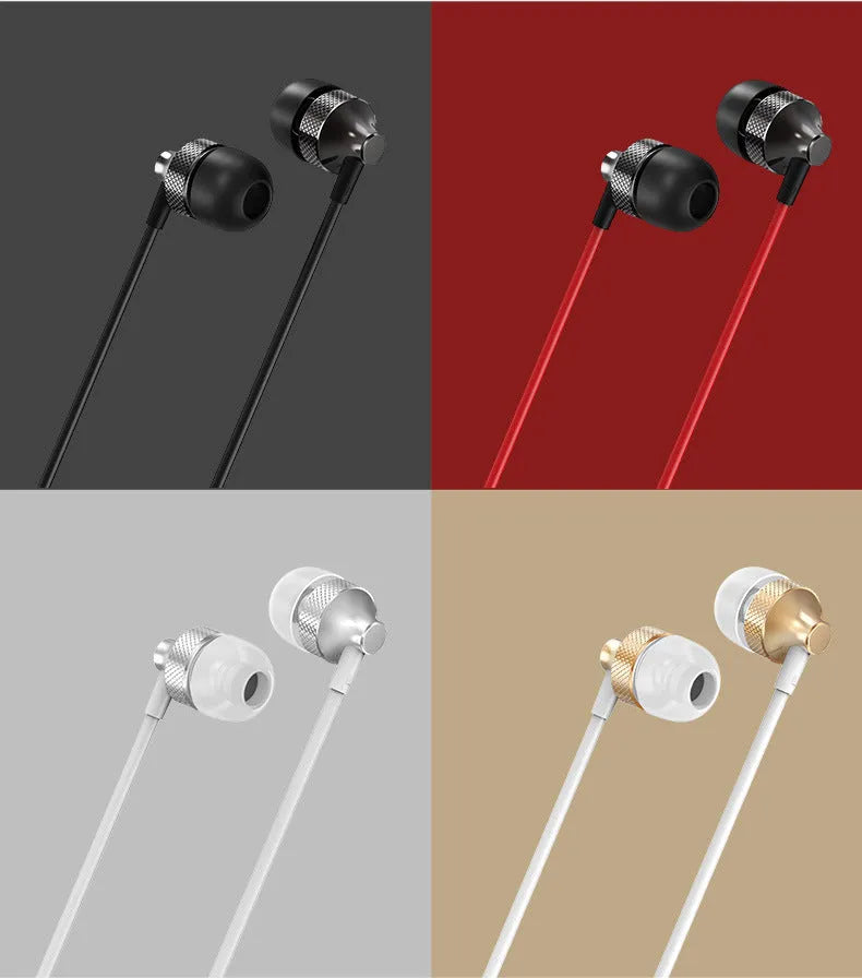 Gold metal in-ear headphones with a wheat-coloured cable and 3.5mm plug.