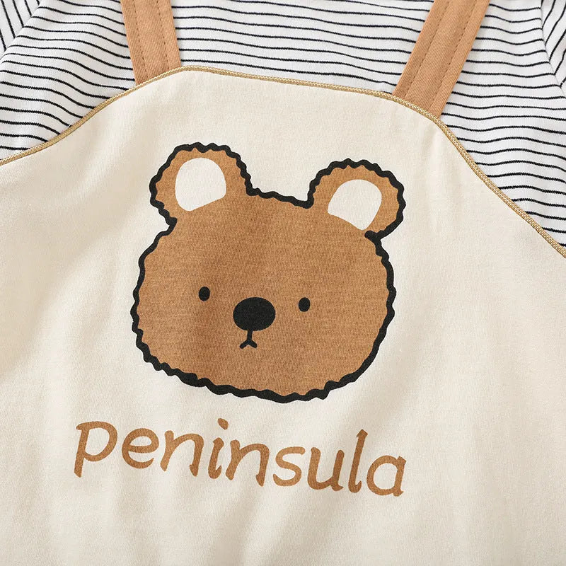 Cartoon bear print baby short sleeve romper in cotton pullover style, available in sizes 66cm to 90cm