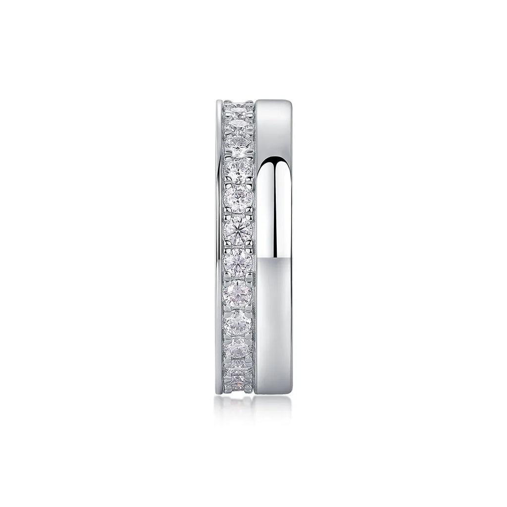 Moissanite wedding ring with gold-plated S925 silver setting on a white background