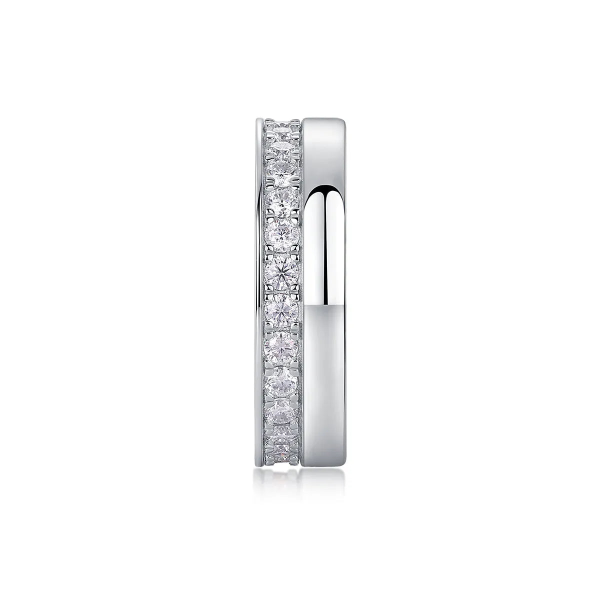 Moissanite wedding ring with gold-plated S925 silver setting on a white background