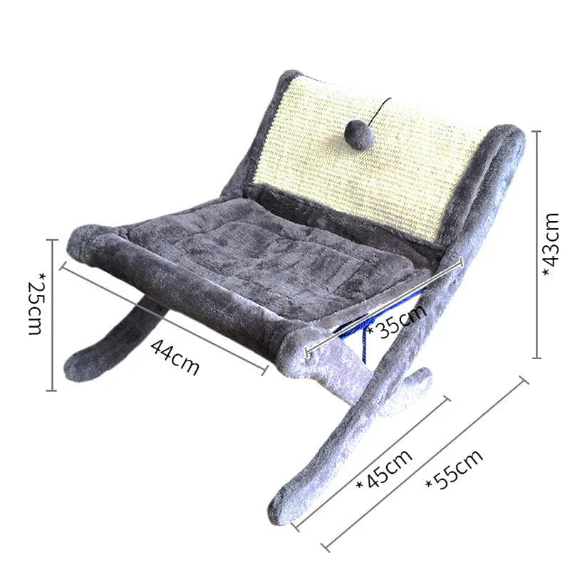 Beige or dark grey cat sofa bed sunbathing chair with back mat, sisal wood corrugated paper hemp rope reclining pet chair