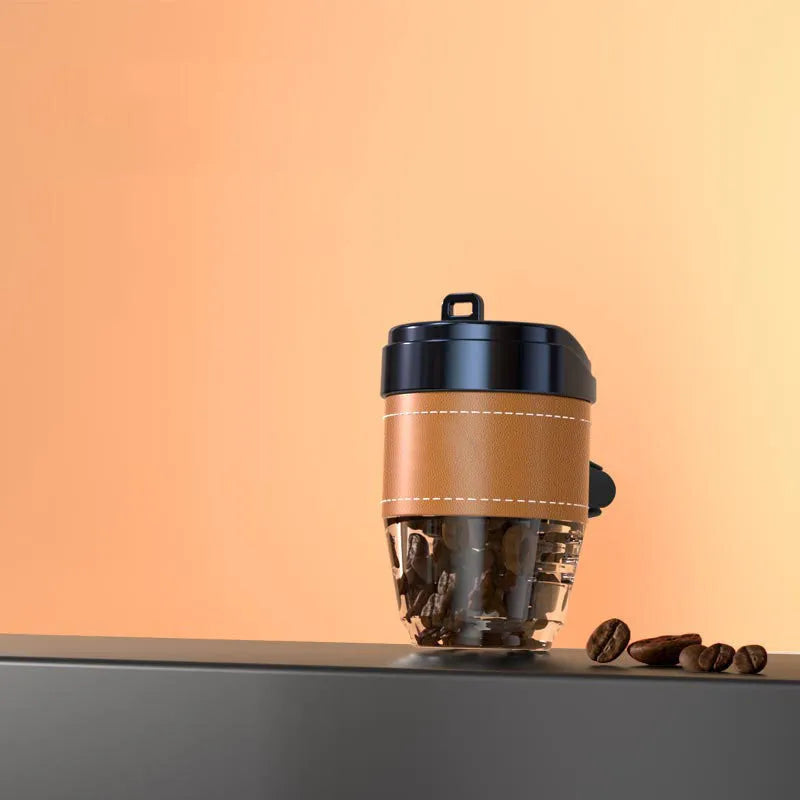 Coffee cup shaped car air freshener in solid fragrance format with plastic construction