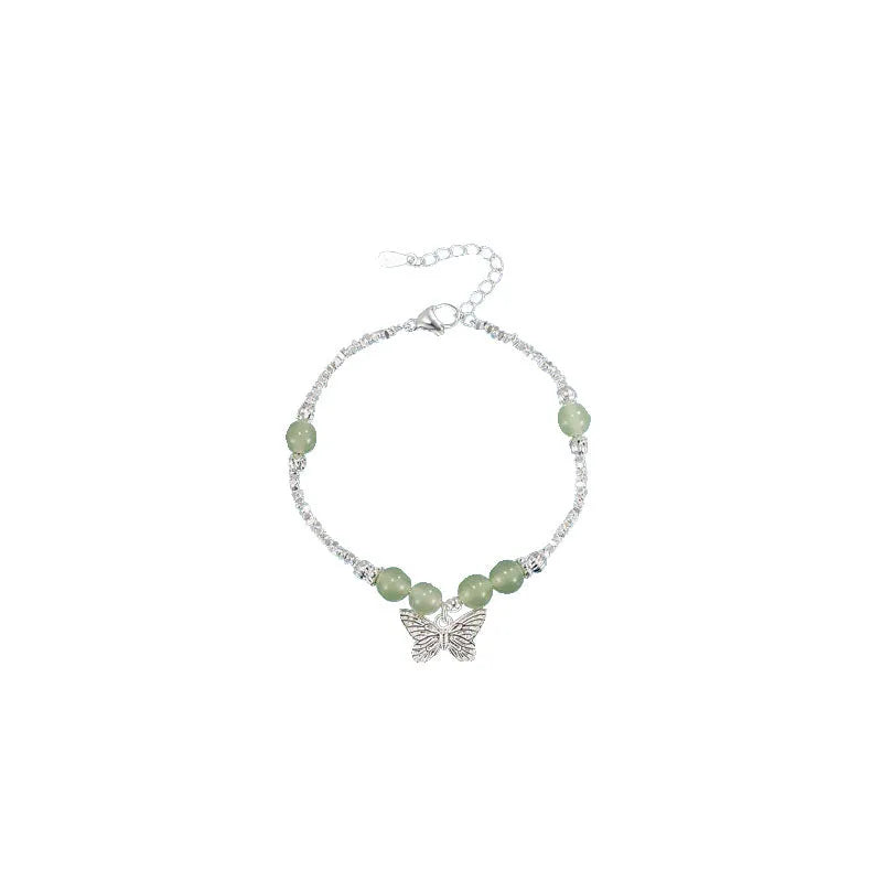 Hetian jade silver butterfly bracelet and necklace set for women