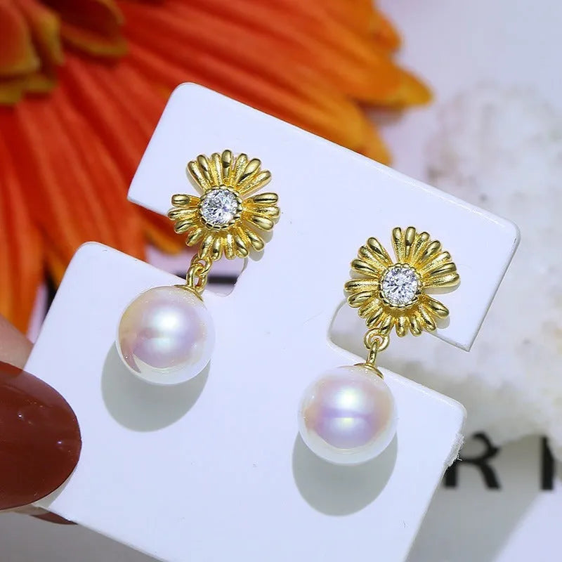 S925 sterling silver Baroque floral earrings with a silver ring holder in gold and silver colour options.