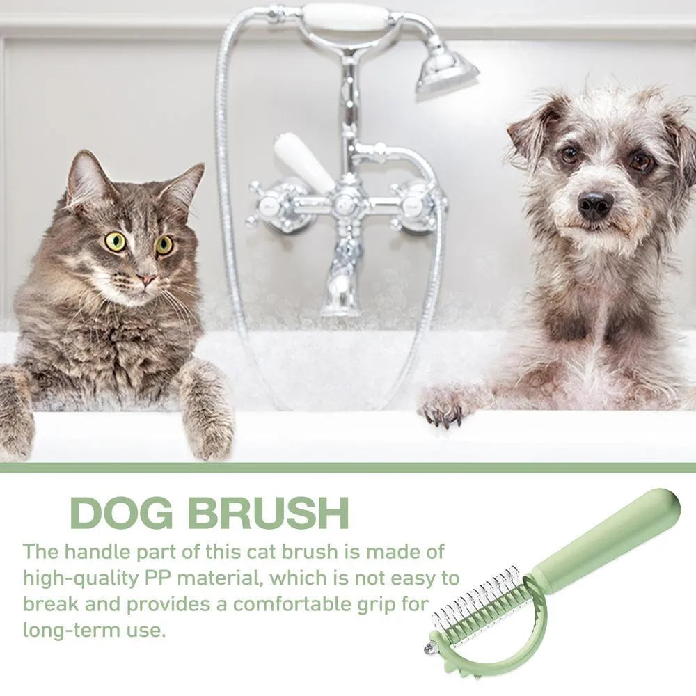 Dinosaur shaped double-sided self-cleaning cat brush with stainless steel pins