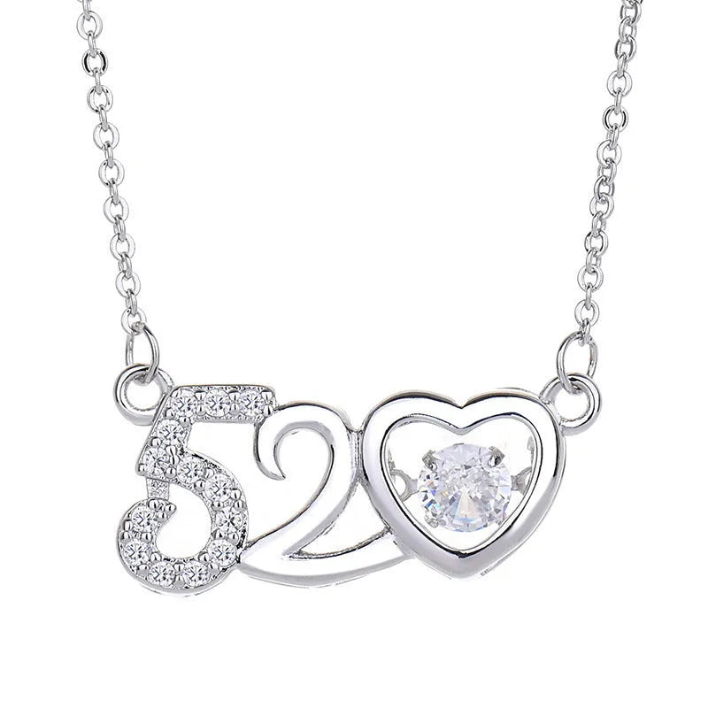Silver love heart-shaped copper pendant necklace with crown and bow details for women