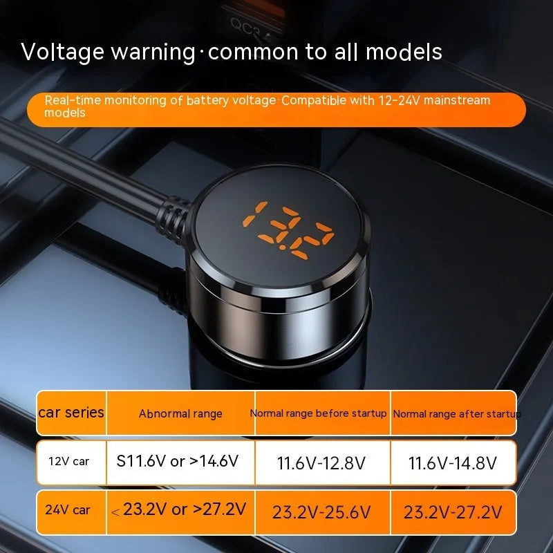Black car cigarette lighter charger with USB QC3.0 and PD fast charging ports