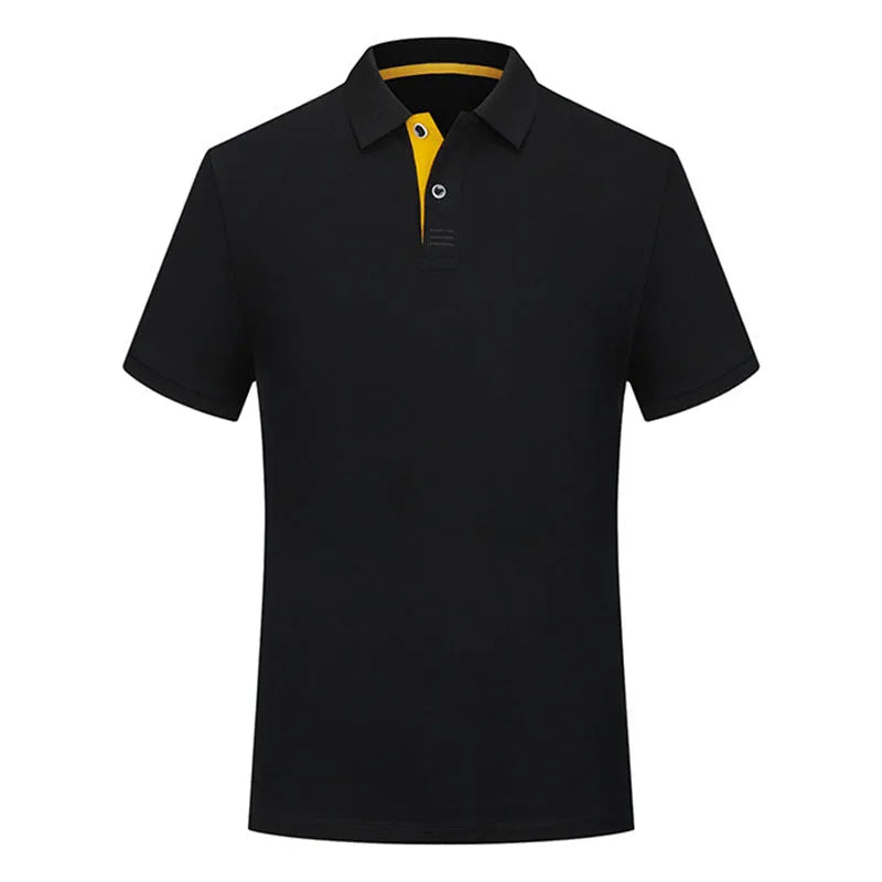 Cotton solid colour polo collar casual t-shirt short sleeve summer men daily wear