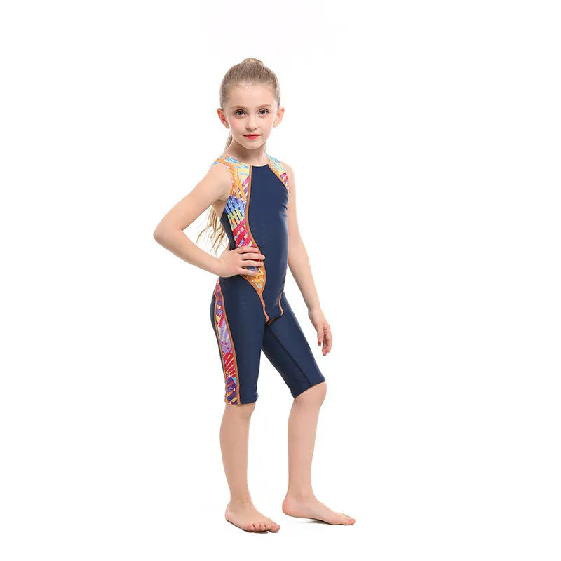 Children's black nylon one-piece swimsuit with high flexibility for girls