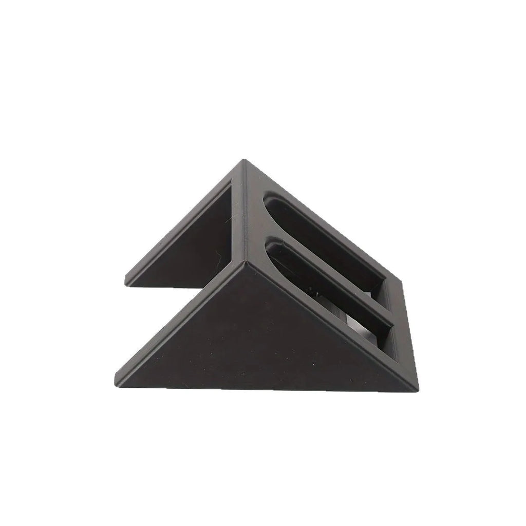 Black plastic punk-style pistol stand for displaying replica firearms.