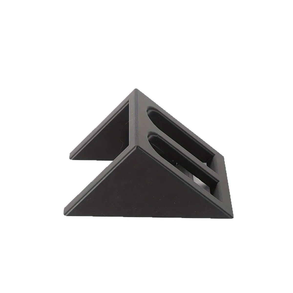 Black plastic punk-style pistol stand for displaying replica firearms.