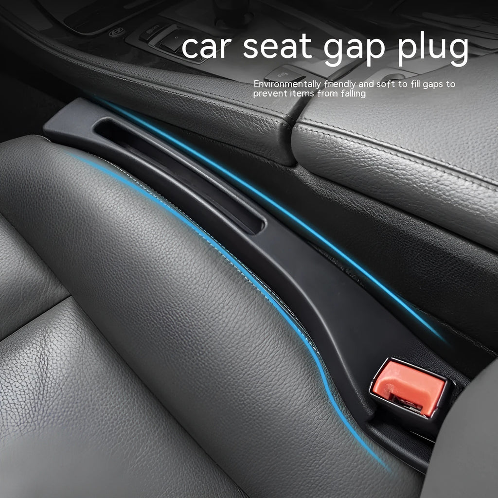 Black car seat gap storage box organiser between vehicle front seats with customisable handles