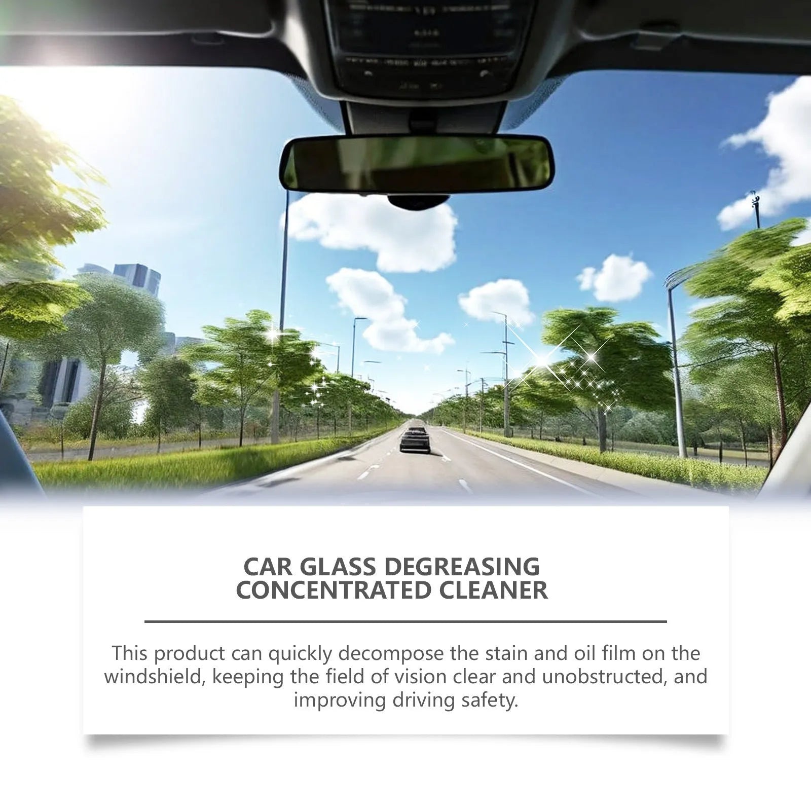 Car glass cleaner 120ml bottle with surfactant, penetrant, and preservative ingredients, 4.3x19.8cm size for auto glass