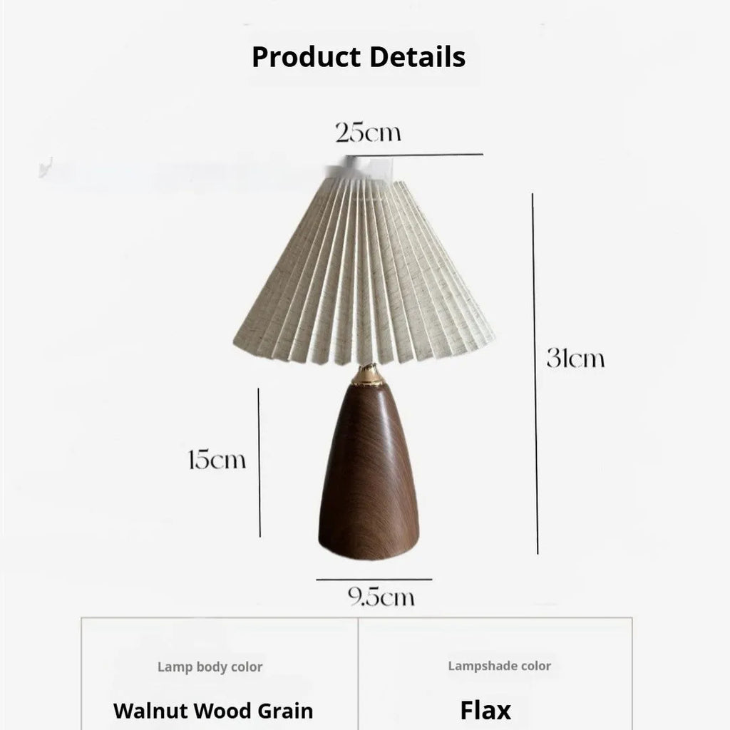Nordic style ceramic table lamp with a pleated fabric shade on a bedside table
