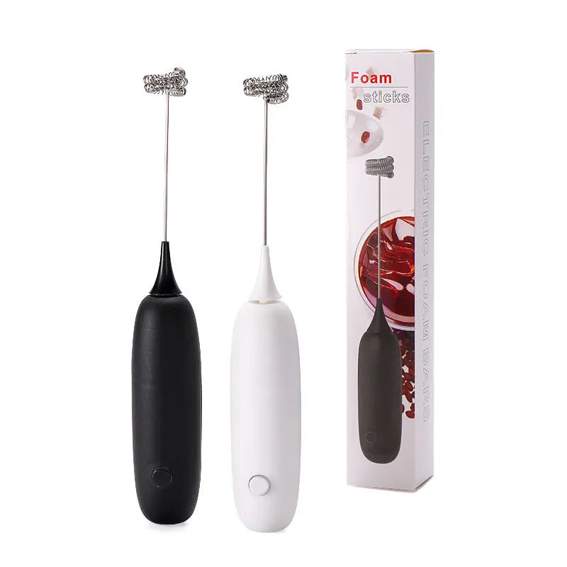 Electric hand-held milk frother in modern simplicity design for coffee preparation