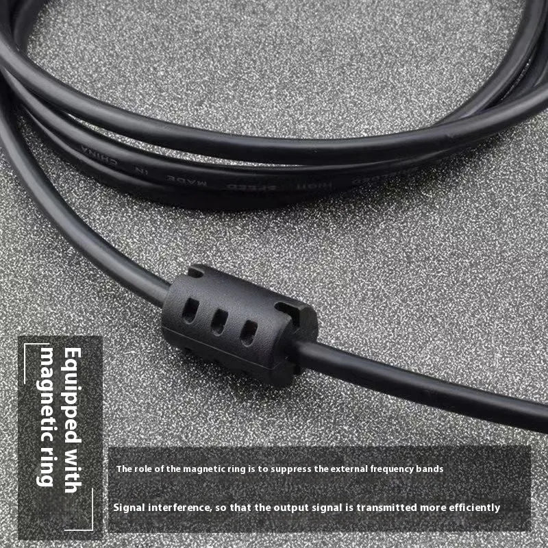 Black USB printer cable with pure copper core and square mouth nickel-plated interface on white background