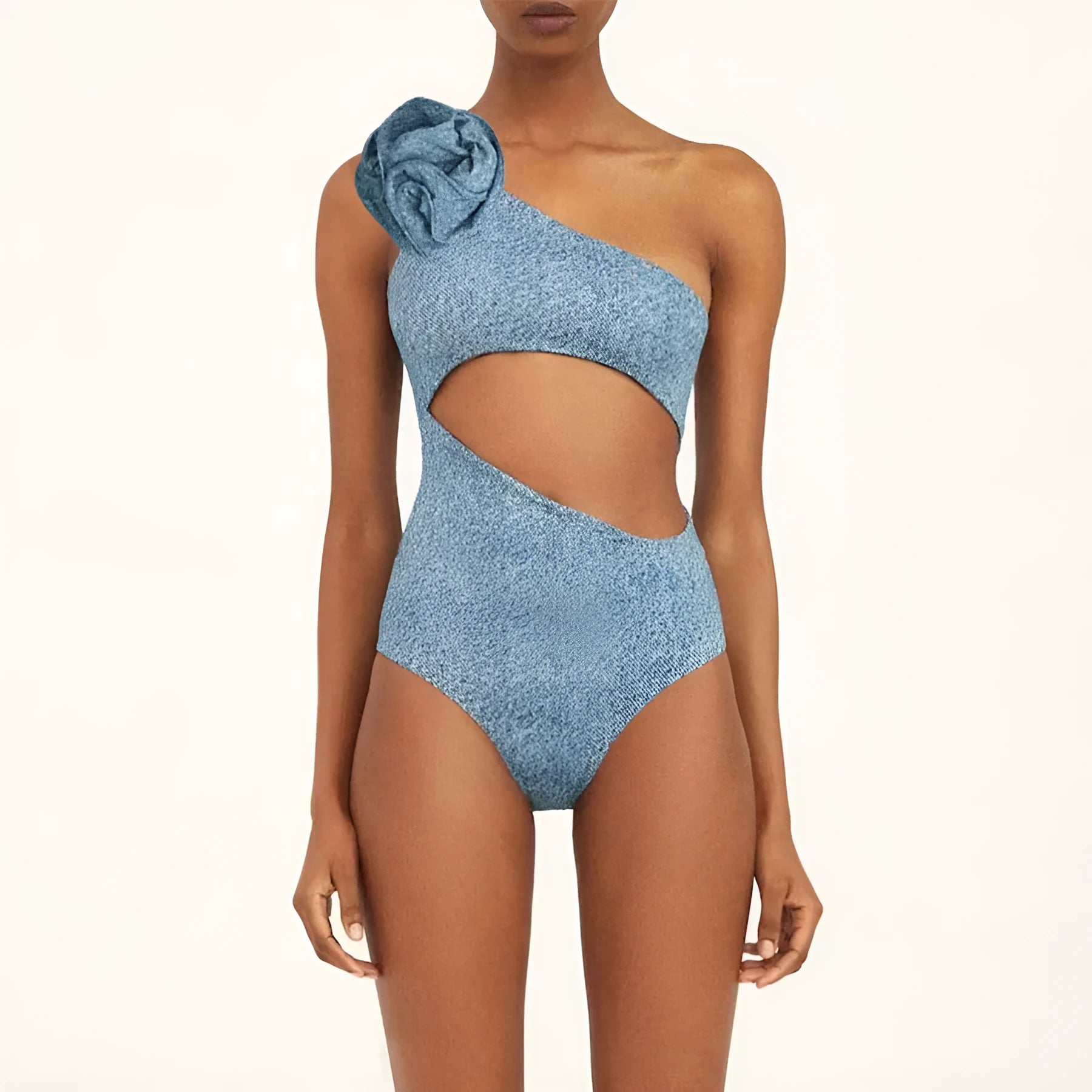 Women's one-shoulder cowboy style one-piece swimsuit in nylon fabric.