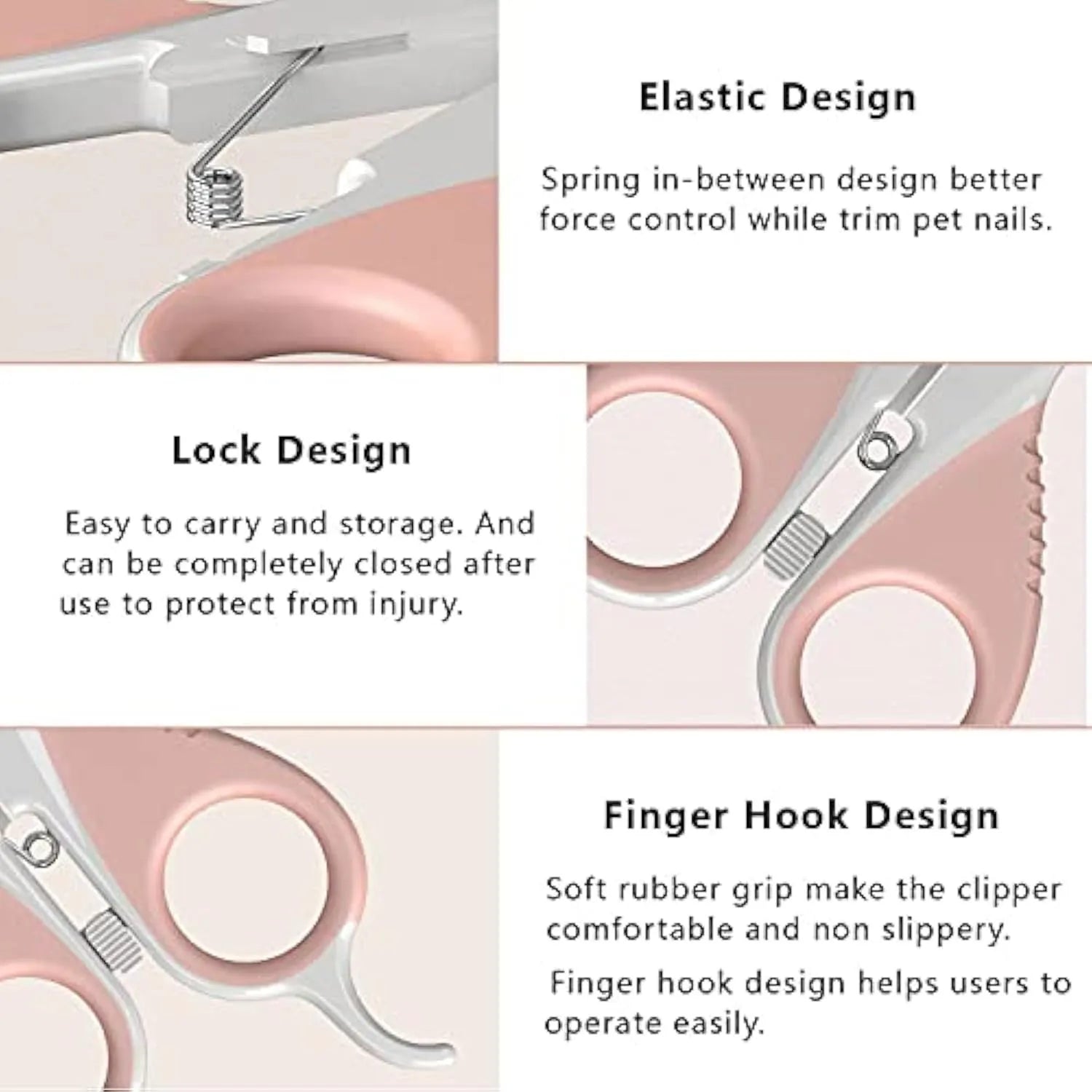 Grey and pink cat nail clippers with safety guard and angled stainless steel blade for small pet grooming