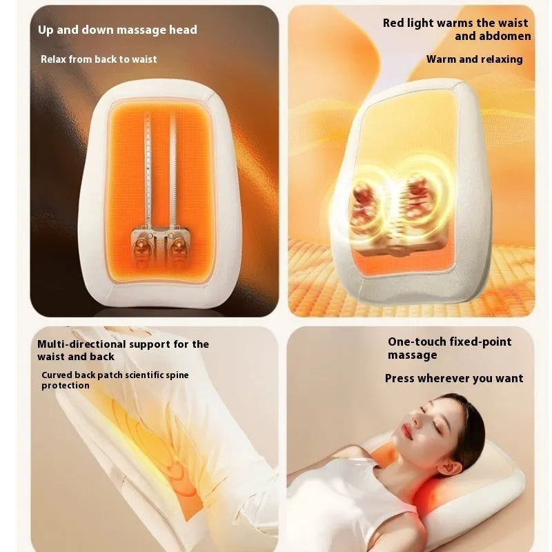 Walking massage cushion with cotton cloth cover, three gear strength settings, infrared physiotherapy, and wireless charging for neck back and waist